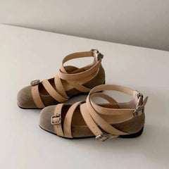 Design Round Toe Ballet Flats Ins Style Buckle Belt Ballerina Shoes Light Comfortable Leisure Girls Footwear