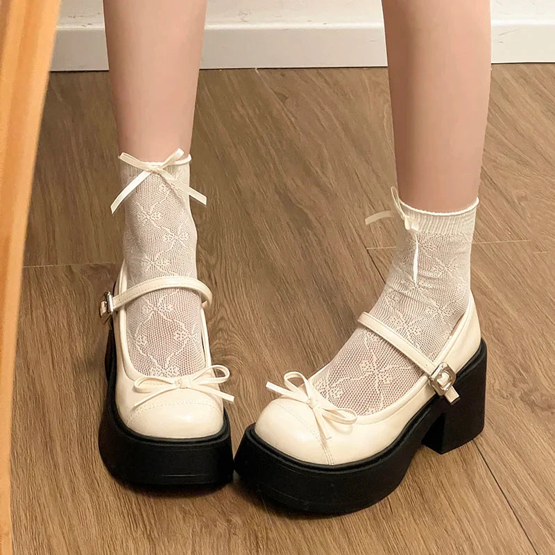 Platform Thick High Mary Jane Shoes Banquet Party Pumps Elegant Dress Leather Shoes