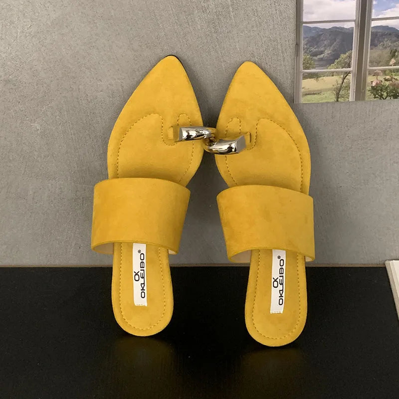 Metal Wedges Slippers Slides Sandals Flip flops Pointed Toe Heeled Slippers Wedges Shoes