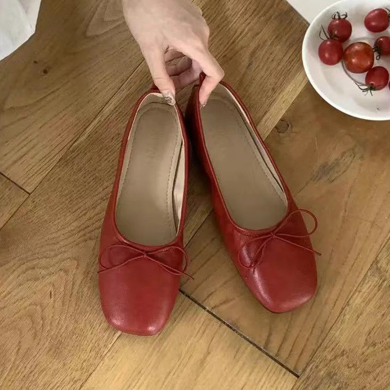 Flats Soft Leather Eelgant Brand Round Toe Shallow Slip On Casual Ballet Shoes