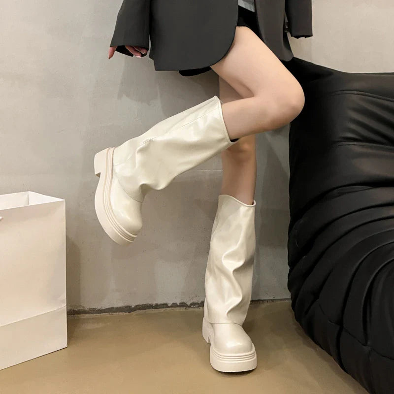 Ankle Chelsea Boots Flats Platform Shoes Woman Pu Leather Motorcycle Boots Snow Short Boots Woman