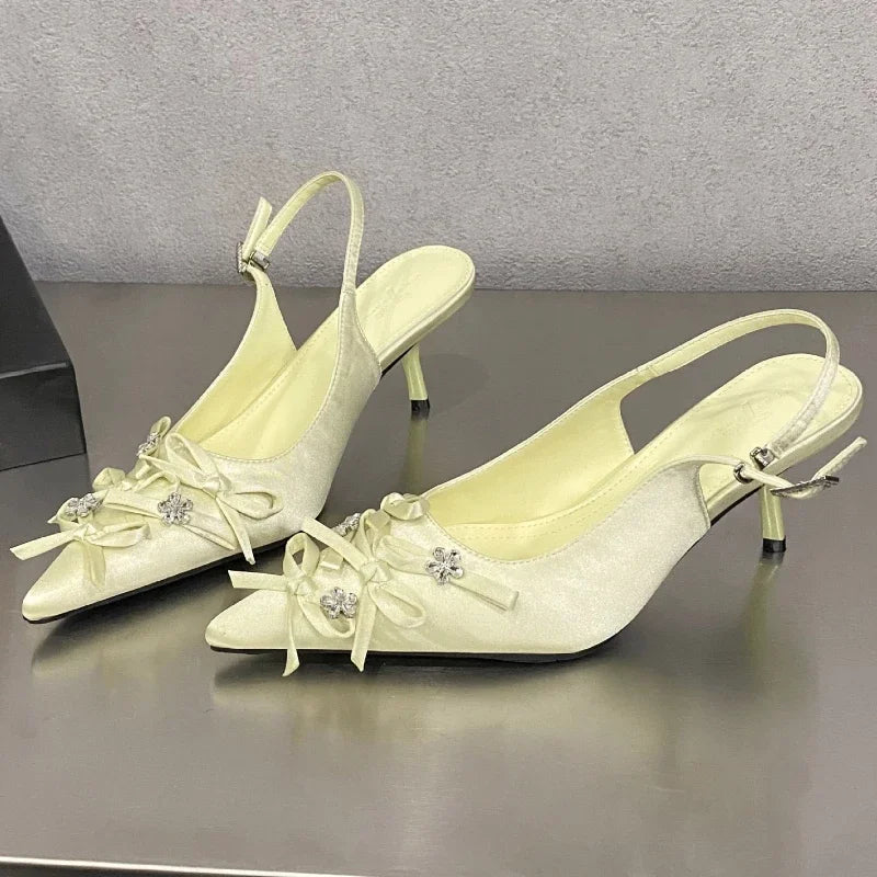 Pointed Toe Thin High Heels Butterfly-knot Elegant Slingback Sandals Party