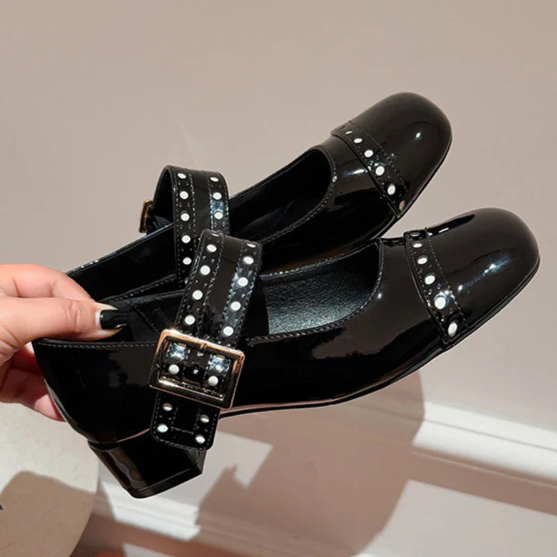 Sweet Patent Leather Buckle Strap Mary Jane Shoes Round Toe Dress Pumps Shoes Brand High Heels