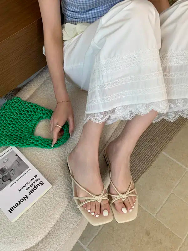 Rubber Flip Flops Leopard Shoes Clogs Woman Cross-Tied Slippers Square Toe Slides Hawaiian Beach Soft Block l