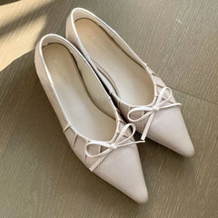 Elegant Satin Pleated Bow Flat Shoes Pointed Toe Casual Brand Design Party Comfortable Shallow