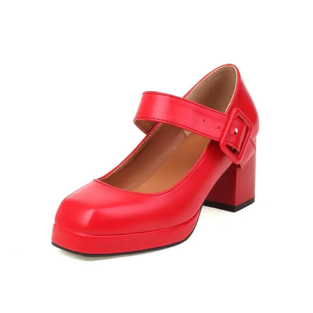 Classics High Heels Lolita Shoes Straps Mary Janes Shoes Red Orange White Pumps Party Wedding Shoes Size 45