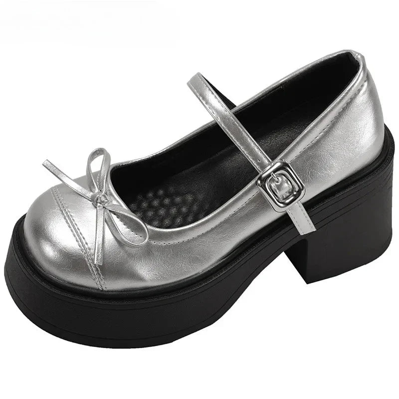 Platform Thick High Mary Jane Shoes Banquet Party Pumps Elegant Dress Leather Shoes
