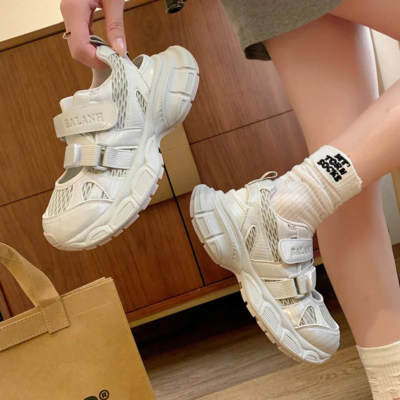 Sandals Thick Bottom Hollow Head Patch Color Sports Shoes Casual Increase Breathable Non-slip Shoes
