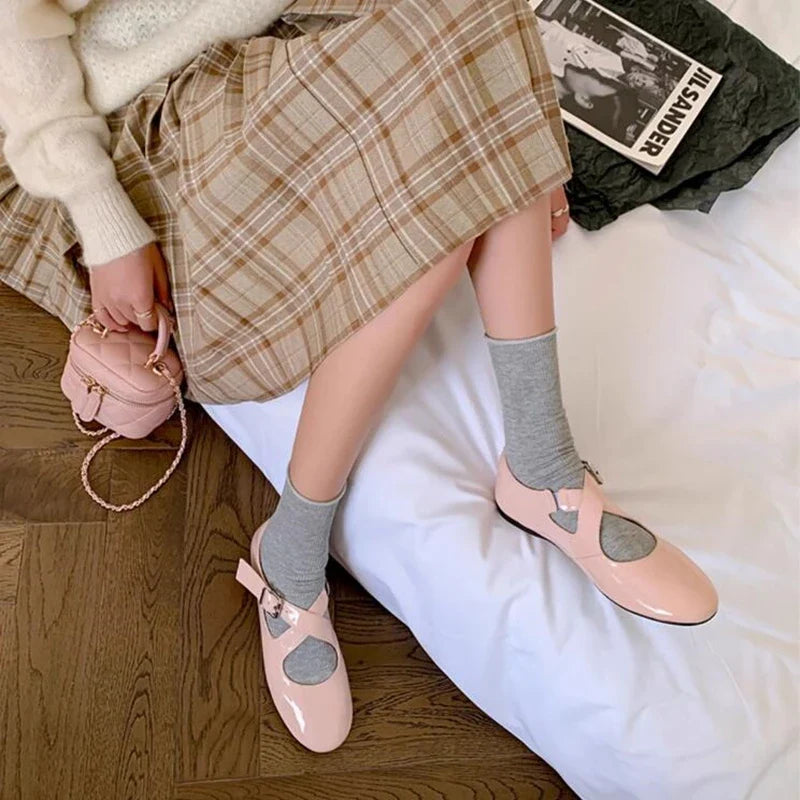 Ballet Shoes Flats Shoes Cross Large Size Genuine Leather Mary Jane Shoes