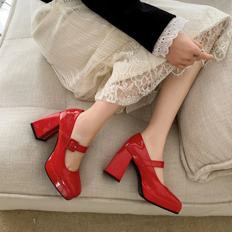 Red Patent Leather Mary Jane Pumps
