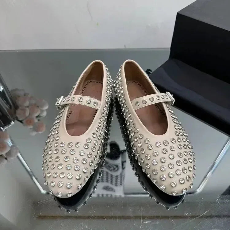 Casual Comfort Flat Mary Jane Single Shoes European and American Rivet Buckle Shoes Dance Shoes