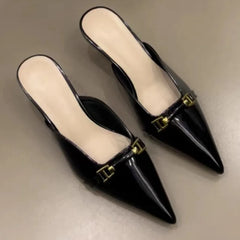 Pointed Toe Shoes Leather Shallow Mouth Comfortable Casual High Heel Sandals Slippers35-40