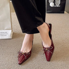 Pointed Toe Heeled Sandals Bow Slippers Slingback Shoes Party Trend Dress Zapatos