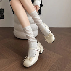 Cute Thick Heel Mary Jane Shoes Concise Outdoor Butterfly-knot Pumps 2026 Leather Single Shoes
