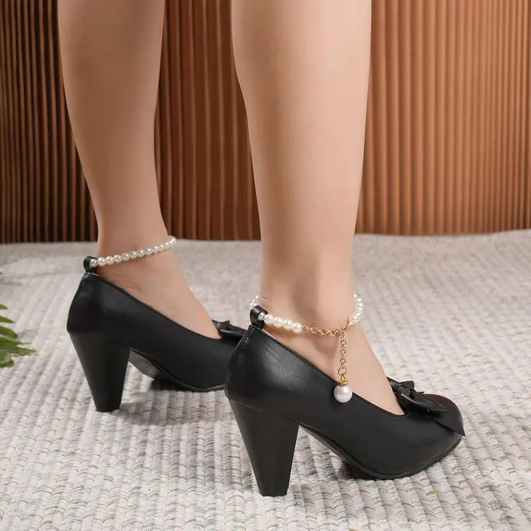 Bow-Knot Elegant Shallow Mouth Korean Shoes Pearl Decorateion Casual Sneakers Round Toe Heels Crystal Butterfly 2
