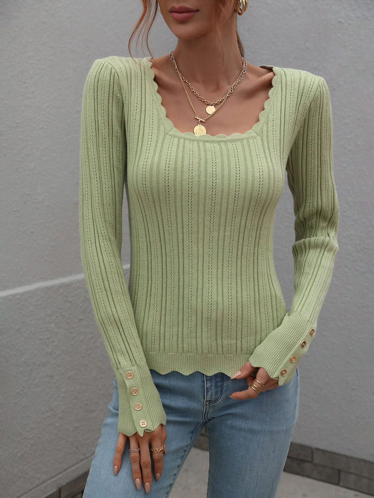 SHELL KNIT TOP - SAGE
