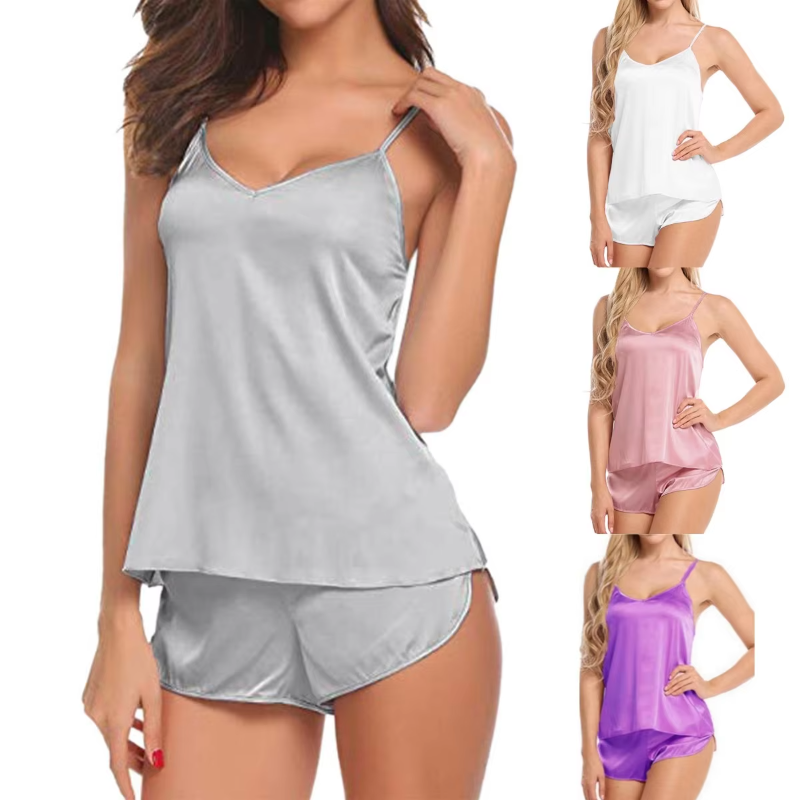 Satin Silk Top And Shorts Nightwear Suits Sleeveless Tops