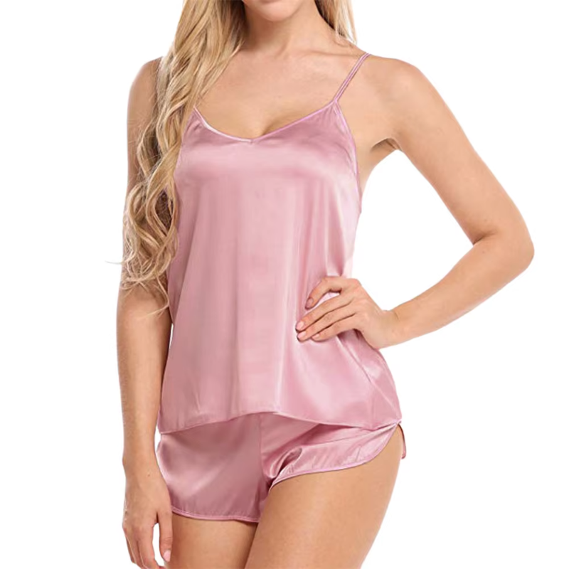 Satin Silk Top And Shorts Nightwear Suits Sleeveless Tops
