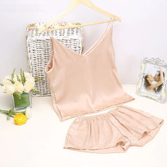 Satin Sleeveless Sling and Shorts Sleepwear