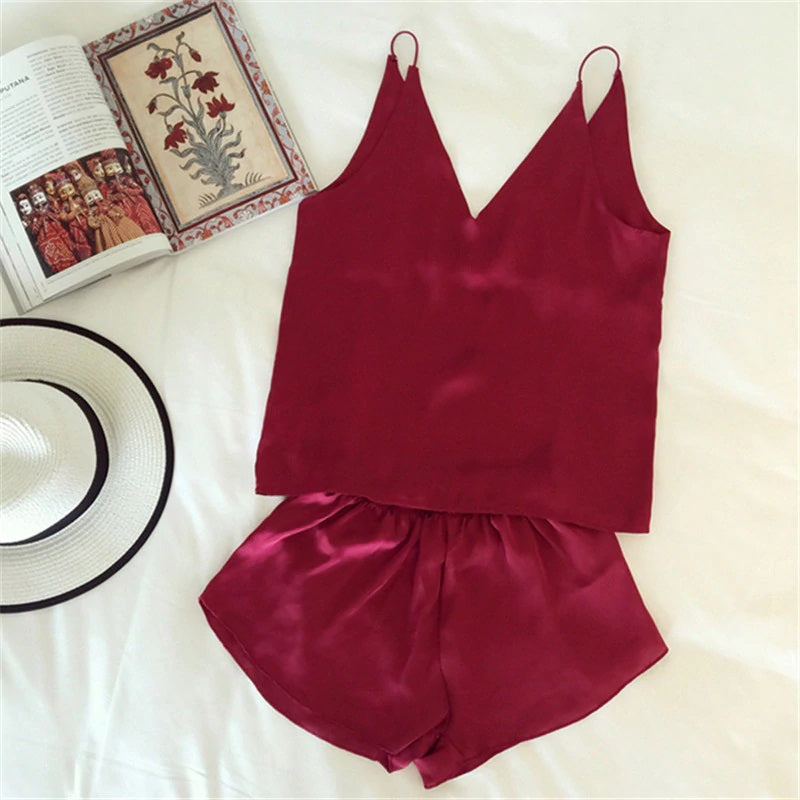 Satin Sleeveless Sling and Shorts Sleepwear