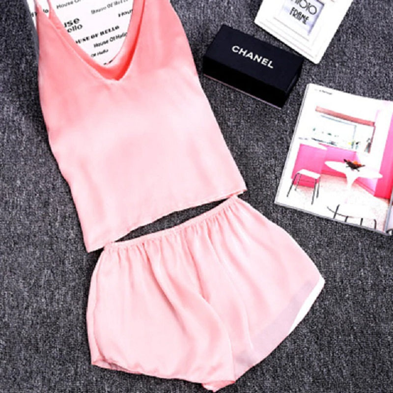 Satin Sleeveless Sling and Shorts Sleepwear