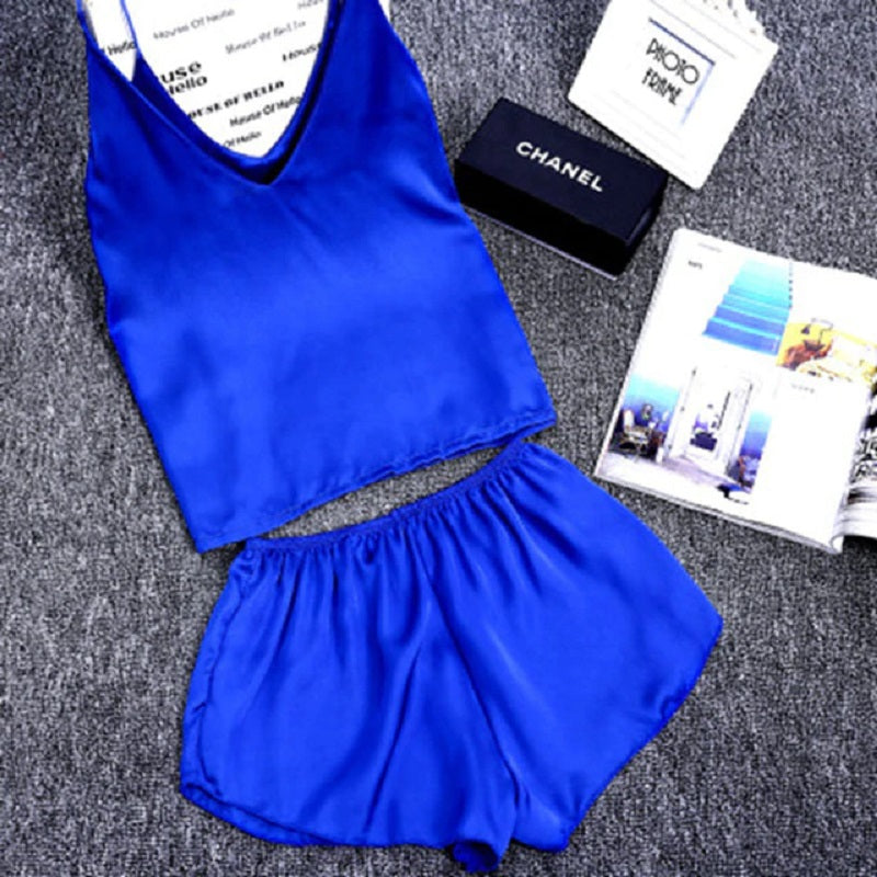Satin Sleeveless Sling and Shorts Sleepwear