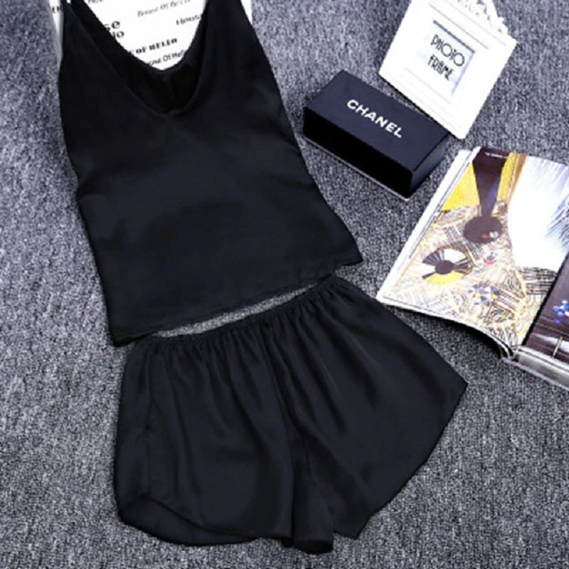 Satin Sleeveless Sling and Shorts Sleepwear
