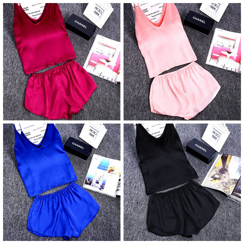 Satin Sleeveless Sling and Shorts Sleepwear