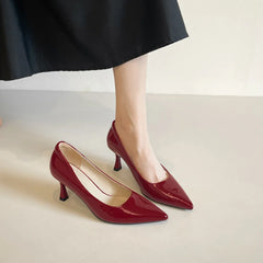 Red Shiny Leather Pumps 6CM Kitten High Heels Shoes Pointed Toe Escaprins Mujer OL Office Tacones Bride Wedding Shoes