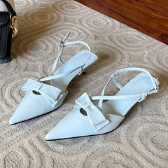 Sandals Butterfly-knot Slingback Pointed Toe Pumps Cross-tied Elegant Low Heeled Zapatos De Mujer