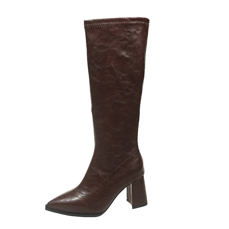 Knee High Boots Knight Long Booties Square High Heels Shoes Botas Mujer