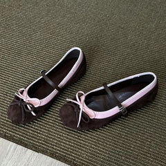 Mixed Color Bow Embellished Ballet Flats