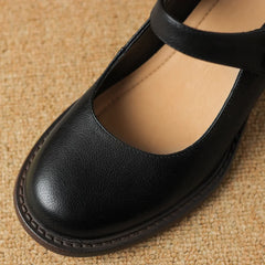 cow leather chunky heel round toe slip-on Mary Jane pumps high quality soft comfortable retro four season shoes