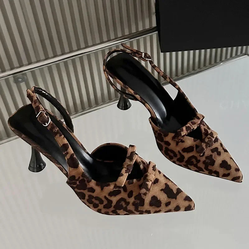 Brand High Heels Elegant Bow Pointed Toe Thin High Heeled Sandals Slingback