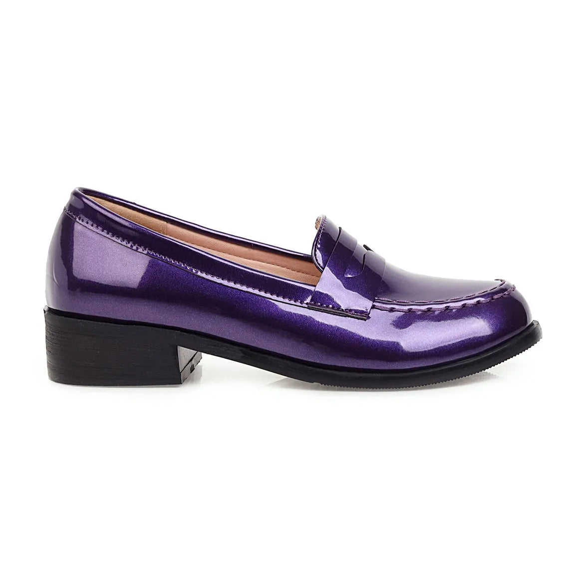 Low Heels Loafers Slip On Patent Leather Casual Daily Work Shoes Purple Black Yellow Plus Size 41 42 43