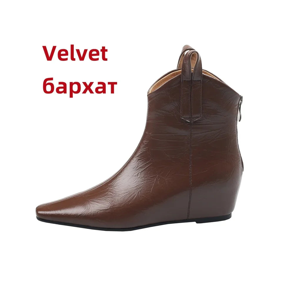 Elegant Wedges High Heels Ankle Boots Pointed Toe Office Pumps Side Zipper Easy Wear Short Warm Boots Shoes