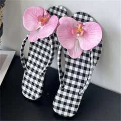 Design Flower Geometric Clip Toe Low Flat Heels Slippers Casual Flip Flops Party Shoes