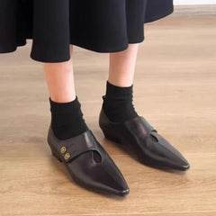 Low Heel Loafers Retro Pointed Toe British Style Small Leather Shoes Elegant Brand Mary Jane Shoes