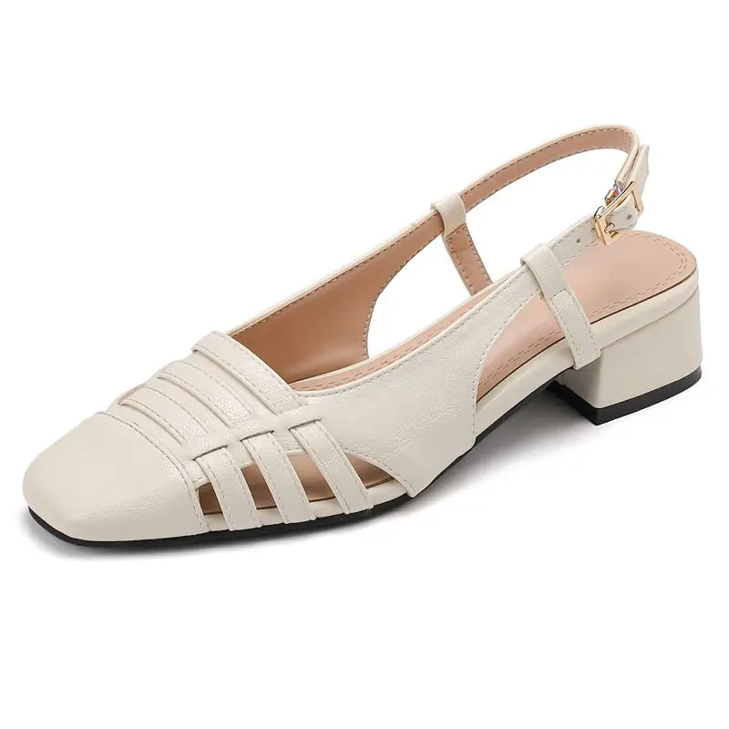 Design Vintage Square Toe Block Heels 3.5cm Back Buckle Strap Big Size 43 Dating Shoes 31 32