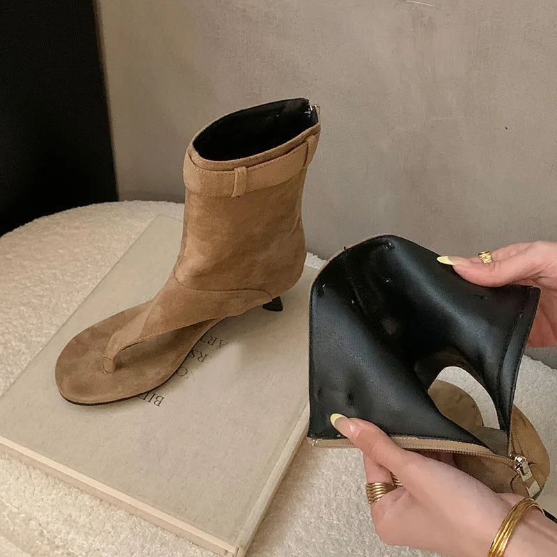 Open Toe Ankle Boots With Thin Heels Footwear Heeled Short Sandals Booties Shoes Flip flops
