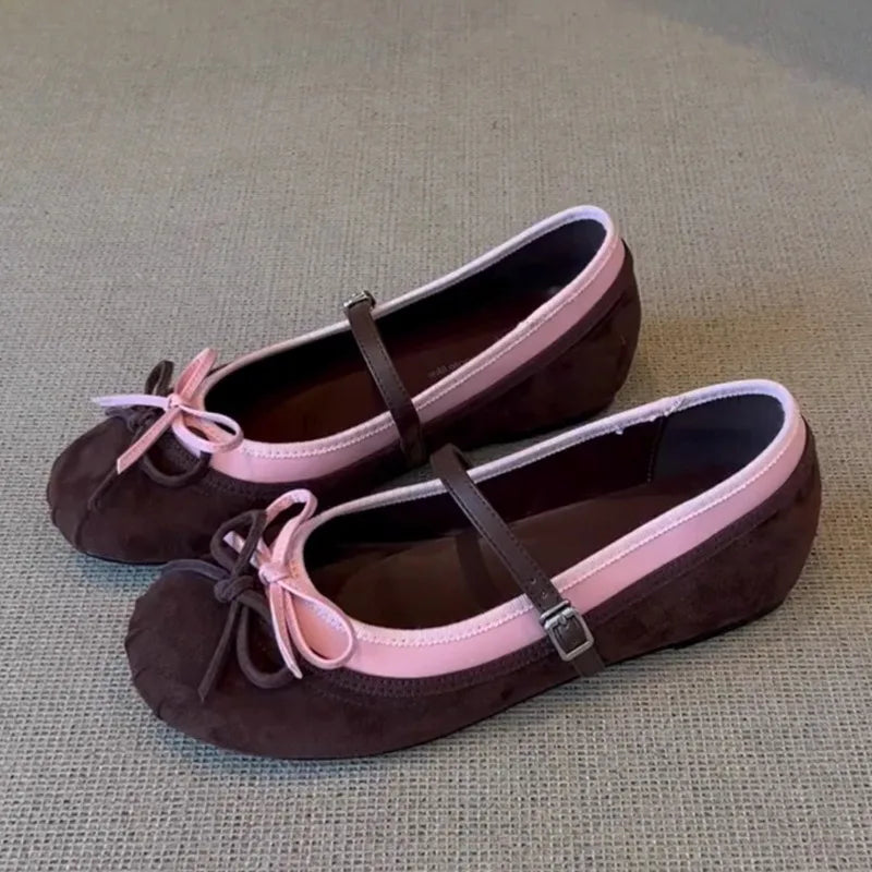 Mixed Color Bow Embellished Ballet Flats