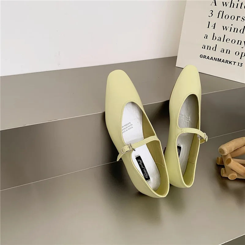 Flat mary janes shoes woman candy color soft leather ballet flats ankle strap comfy mocaasins