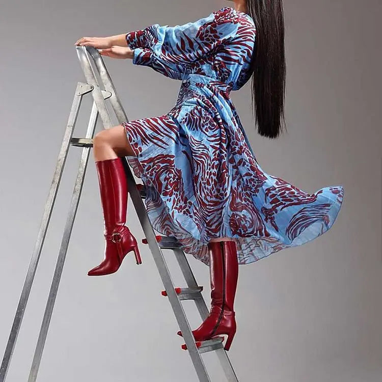 Burgundy Pointed Toe Heeled Knee High Boots with Ring Buckle Arrival
