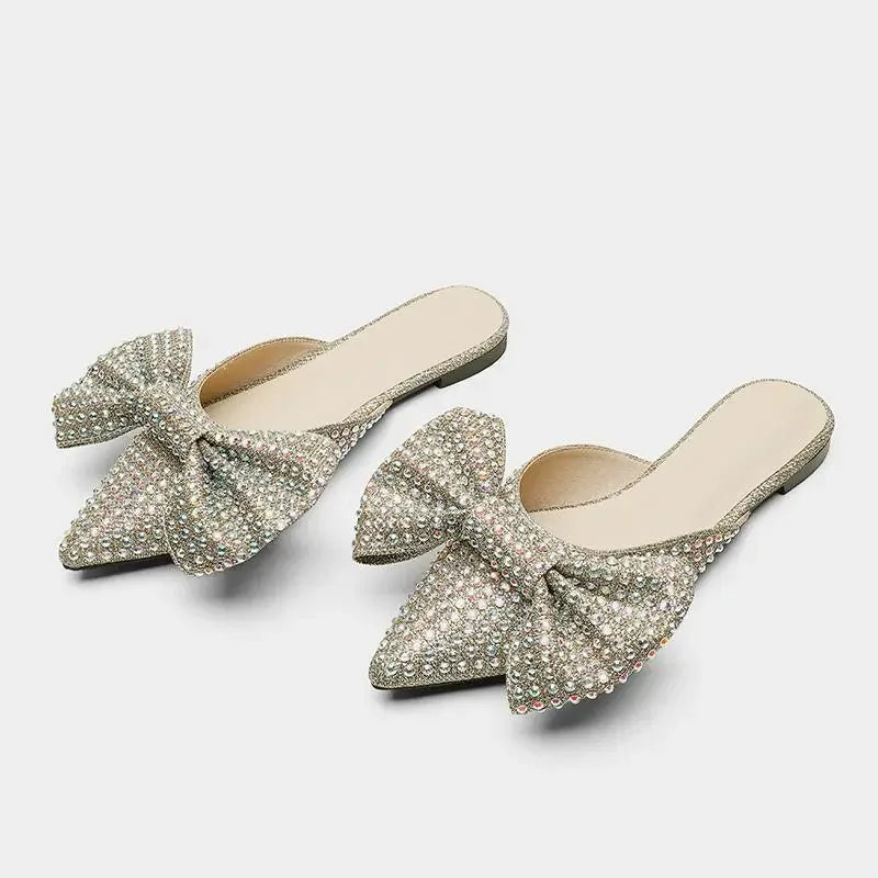 European Station Pointed Bow Sandals Diamond Versatile Ultra High Heel Thin Heel Baotou