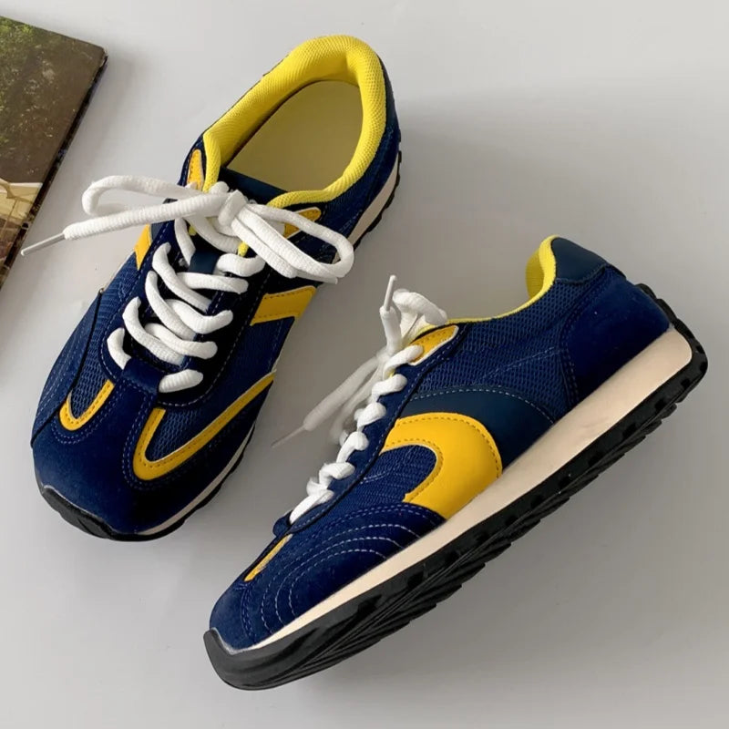 Forest System Round Toe Sneakers Trendy Mix Color Flat Shoes Retro Sports Shoes Casual Soft Sneakers