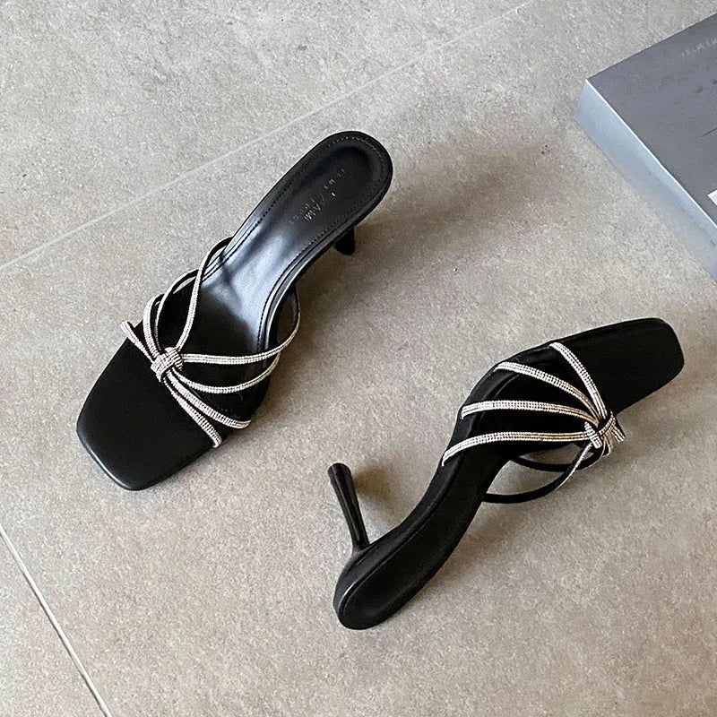 Party High Heels Pumps Slides Shoes Slip Rhinestones Thin Heels Shoes