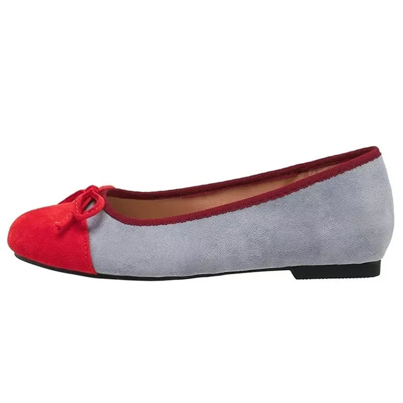 Suede Ballet Flats Cute Bow Decorated Loafers Elegant Mary Jane Shoes