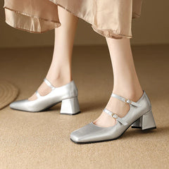 Silver Black Burgundy Heels Elegant Buckle Strap High Heels Pumps Mary Jane Shoes Elegant Solid Lady Party Wedding Shoes