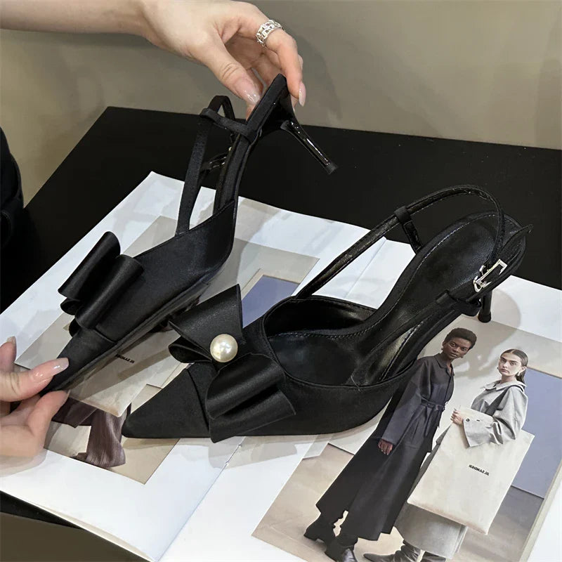 Design Butterfly-knot Pointed Toe Woman Pumps Buckle Strap Wedding Stripper Thin High Heels Shoes
