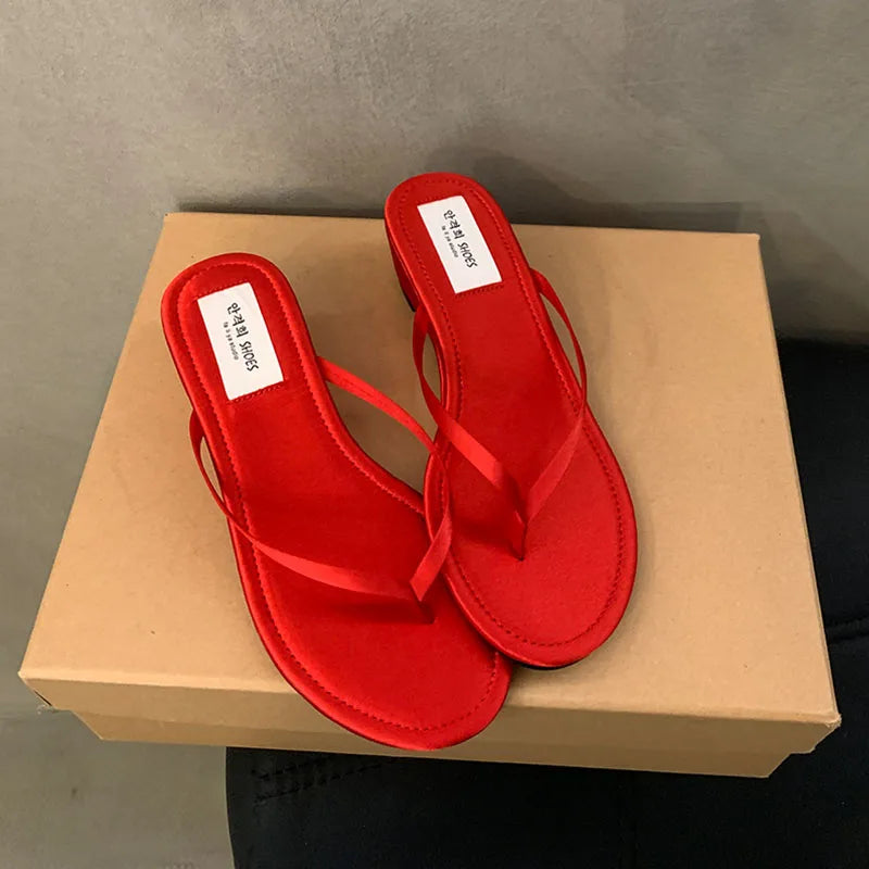 Slipper Narrow Band Slip On Flip On Shoes Low Wedge Heel Outdoor Dress Slides Woman